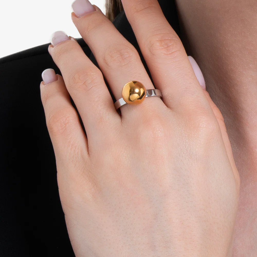 ANELLO DONNA IN ACCIAIO CON SFERA IN ACCIAIO IP GOLD - Image 2