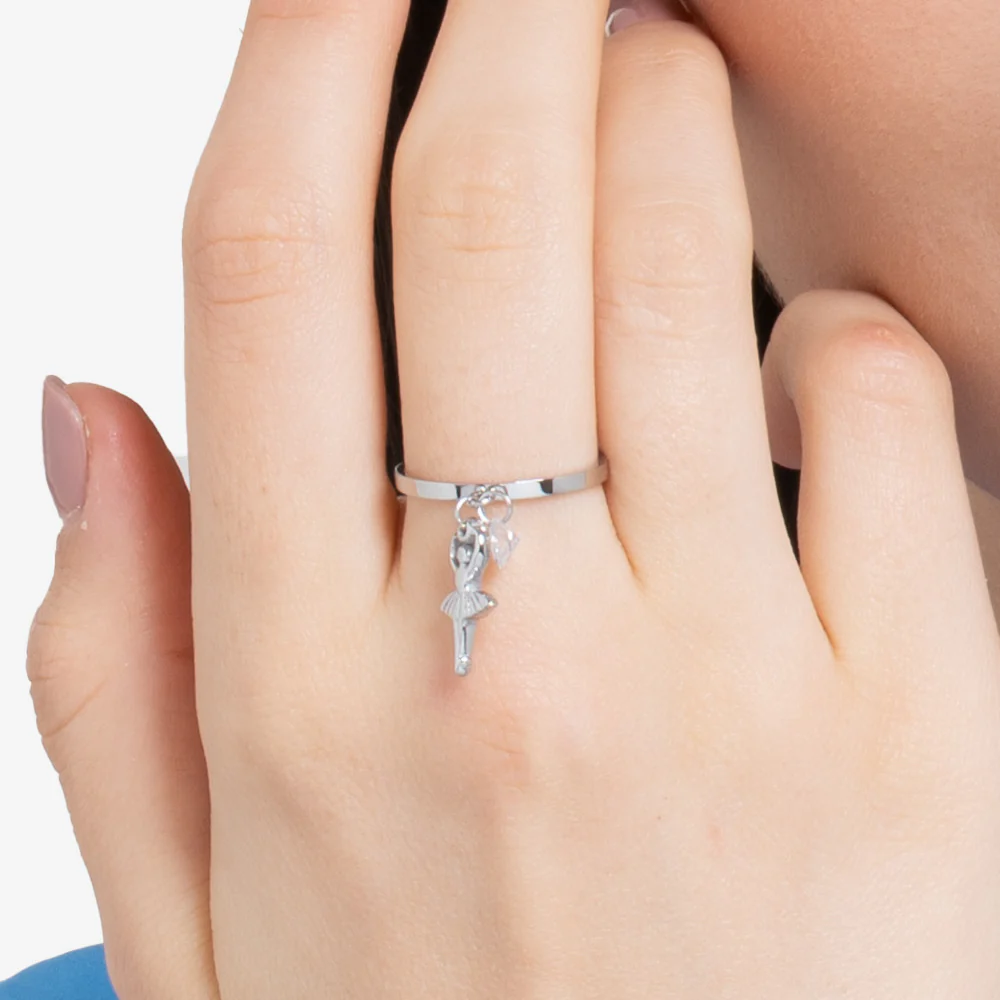 ANELLO DONNA IN ACCIAIO CON BALLERINA E ZIRCONE BIANCO - Image 2