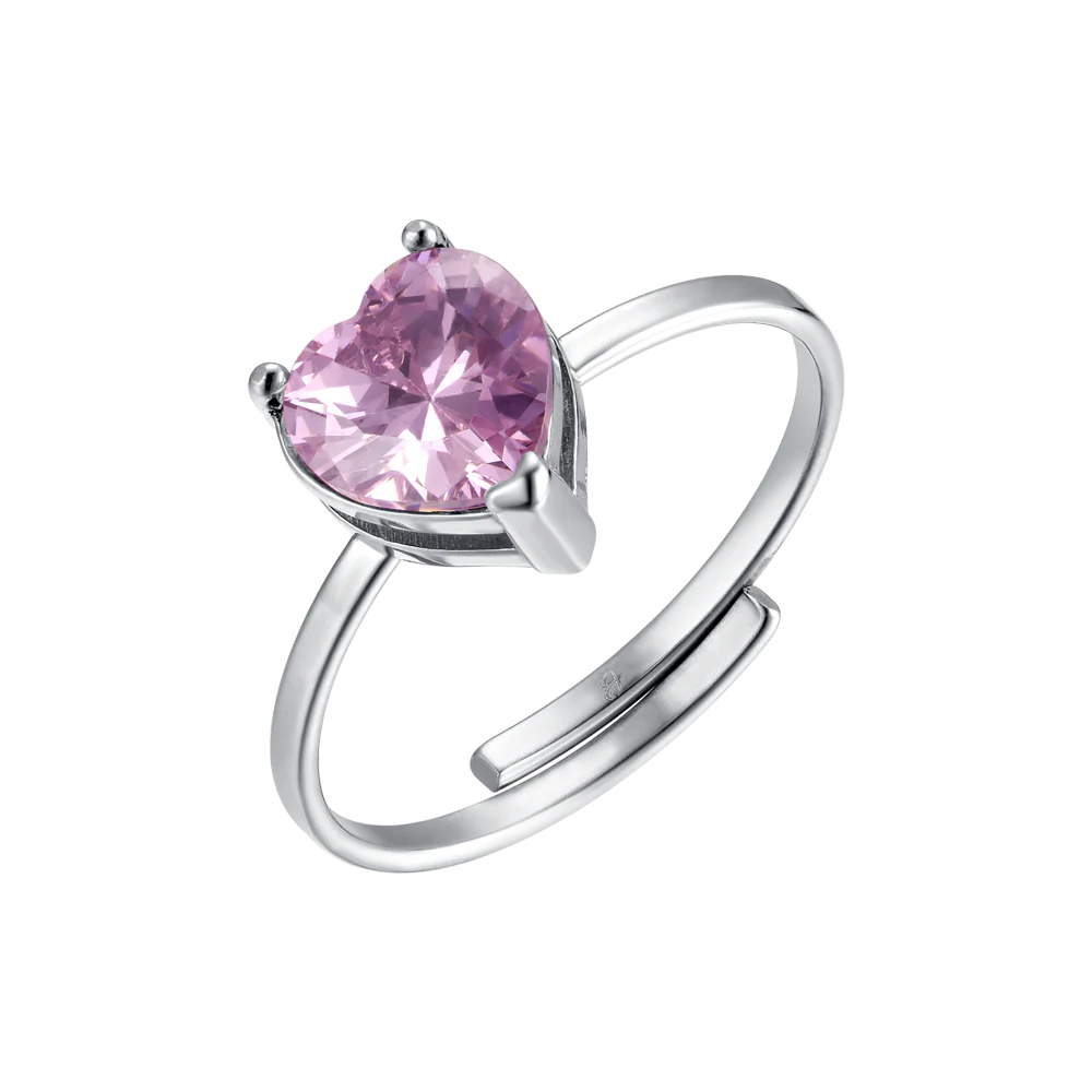 ANELLO DONNA IN ACCIAIO CON CRISTALLO ROSA A FORMA DI CUORE