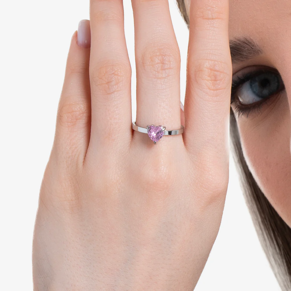 ANELLO DONNA IN ACCIAIO CON CUORE CRISTALLO ROSA - Image 2