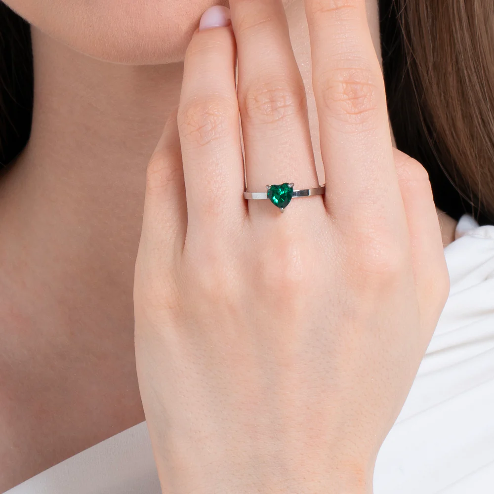 ANELLO DONNA IN ACCIAIO CON CUORE CRISTALLO VERDE - Image 2