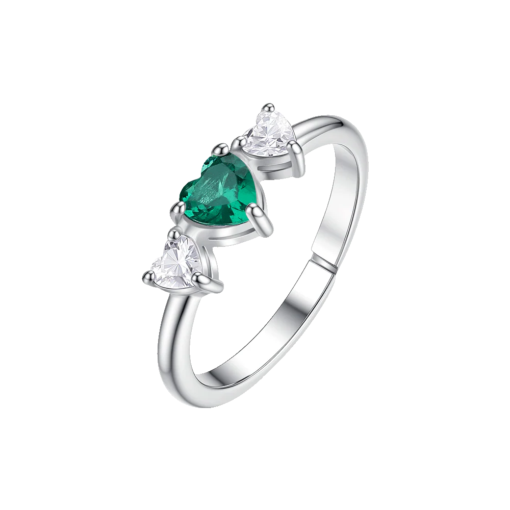 ANELLO DONNA IN ACCIAIO CON CUORI CON ZIRCONI BIANCHI E VERDI