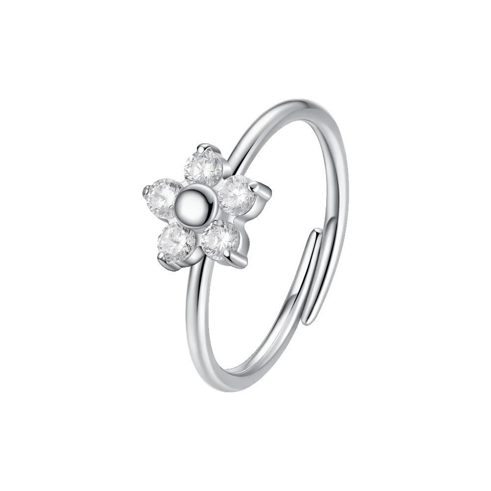 ANELLO DONNA IN ACCIAIO CON FIORE E ZIRCONI BIANCHI