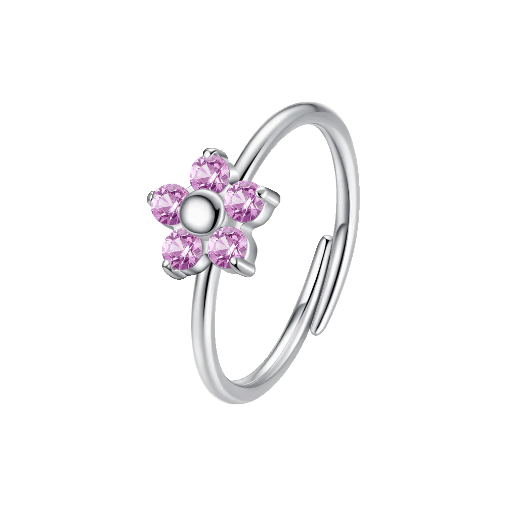 ANELLO DONNA IN ACCIAIO CON FIORE E ZIRCONI MAGENTA