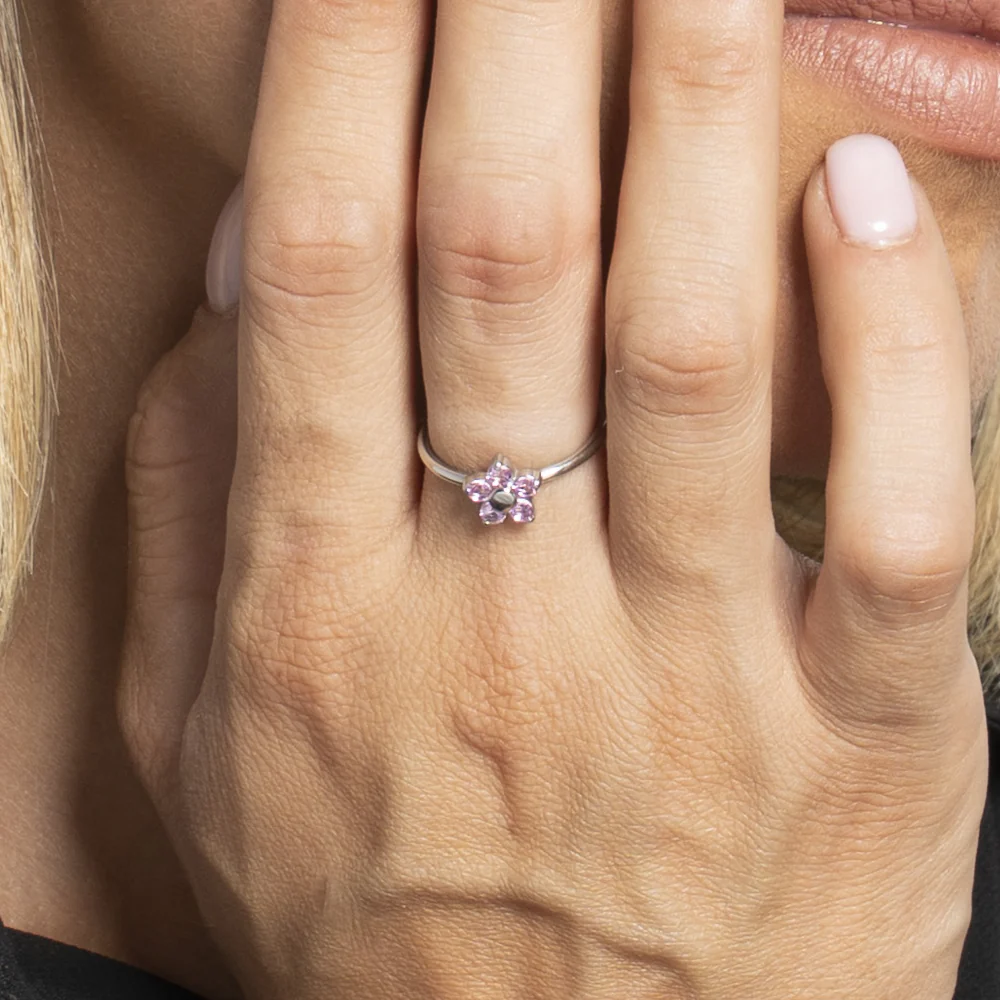 ANELLO DONNA IN ACCIAIO CON FIORE E ZIRCONI MAGENTA - Image 2