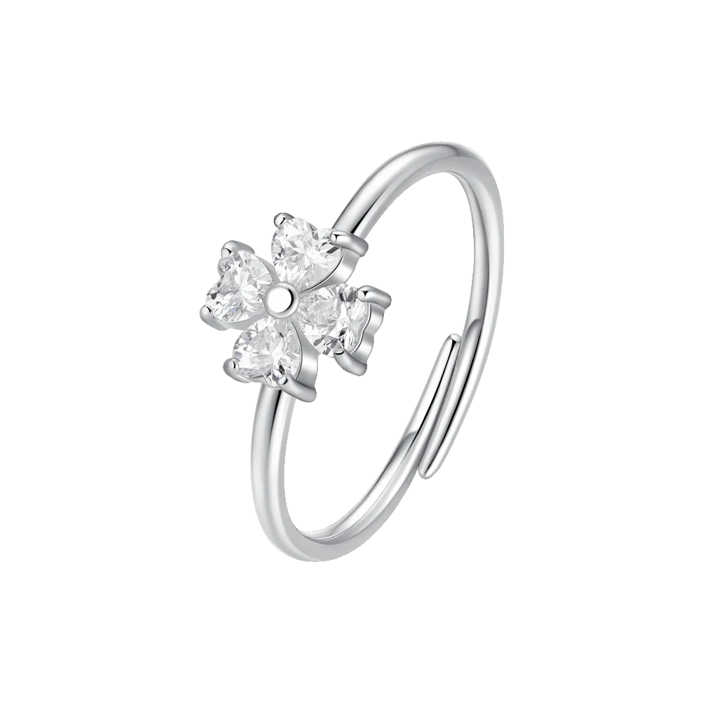 ANELLO DONNA IN ACCIAIO CON QUADRIFOGLIO ZIRCONI BIANCHI