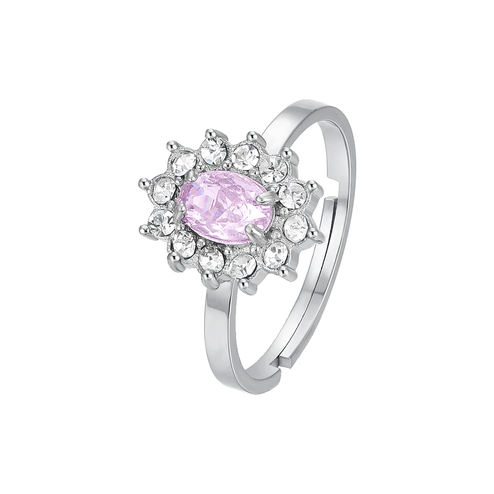 ANELLO DONNA IN ACCIAIO CRISTALLI E ZIRCONE ROSA