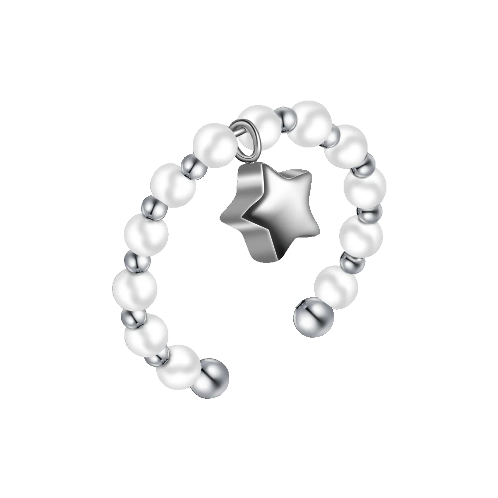 ANELLO DONNA IN ACCIAIO E PERLE SINTETICHE BIANCHE CON STELLA