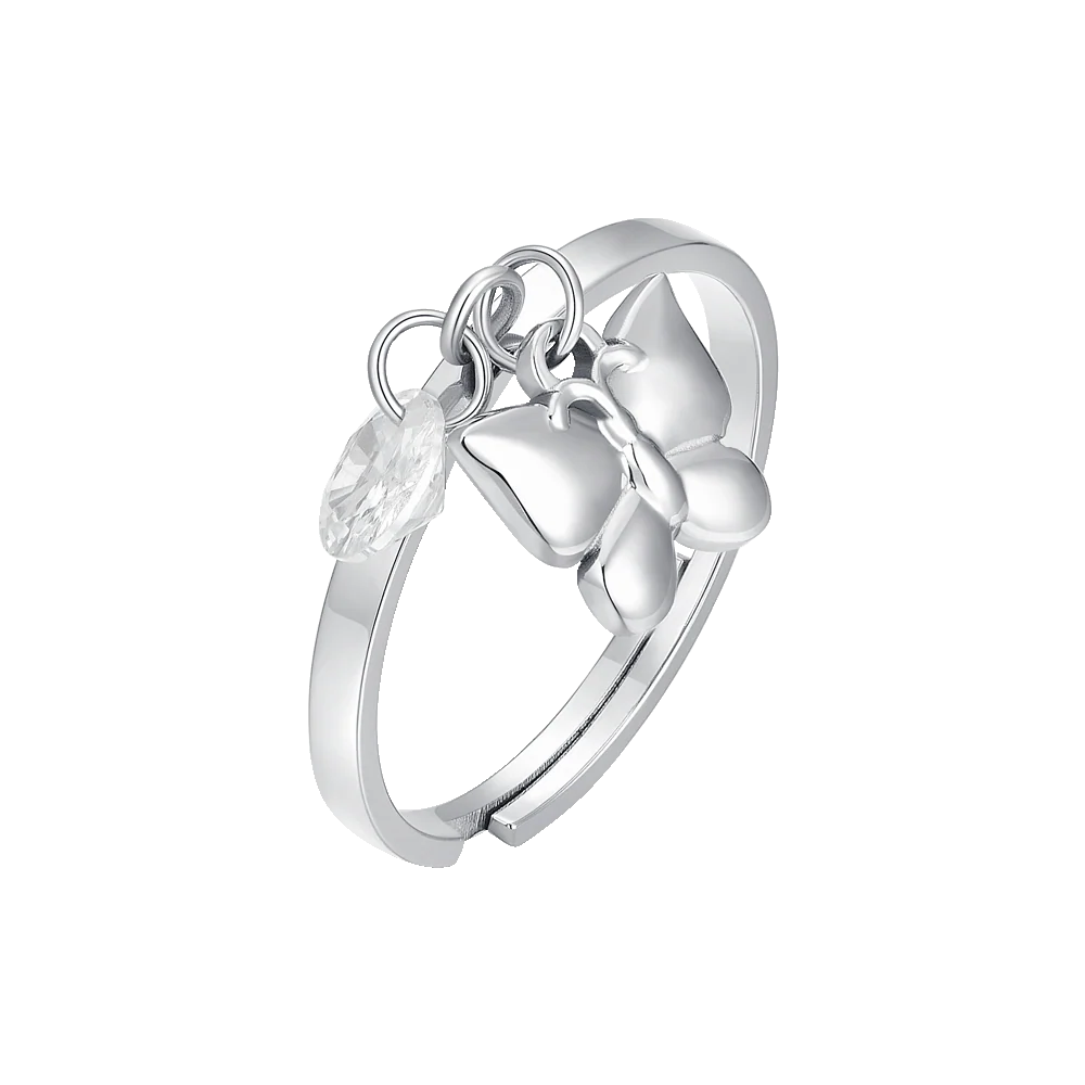 ANELLO DONNA IN ACCIAIO CON FARFALLA E ZIRCONE BIANCO