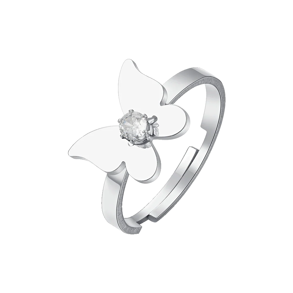 ANELLO DONNA IN ACCIAIO CON FARFALLA CON ZIRCONE BIANCO
