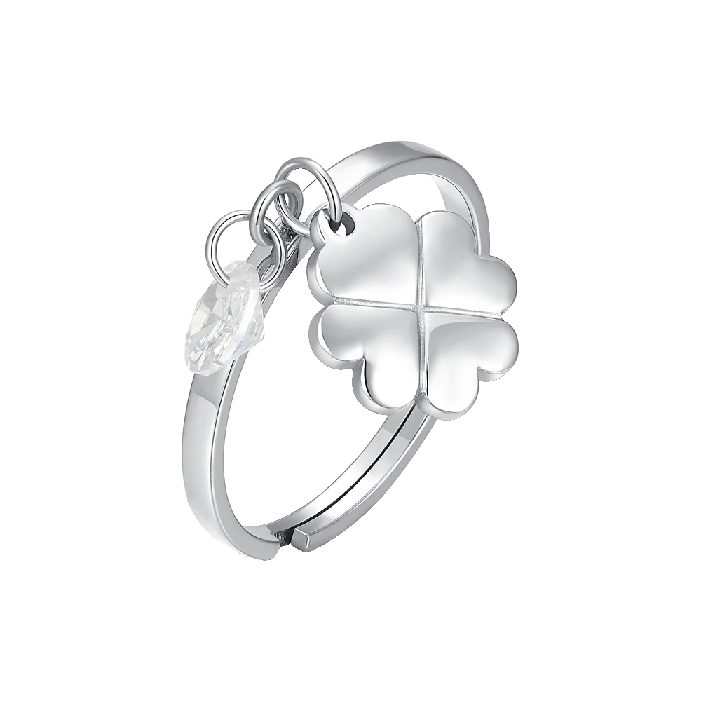 ANELLO DONNA IN ACCIAIO CON QUADRIFOGLIO E ZIRCONE BIANCO
