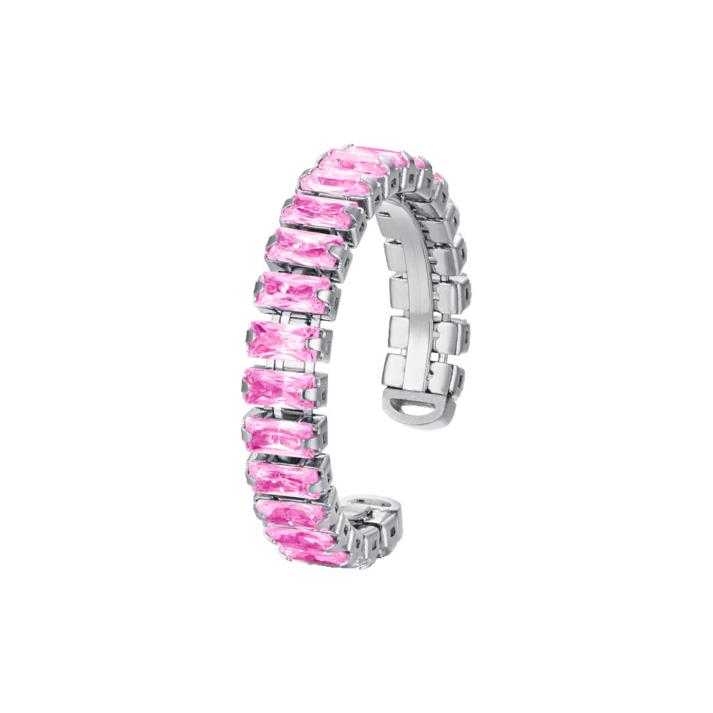 ANELLO DONNA IN ACCIAIO REGOLABILE CON CRISTALLI FUCSIA