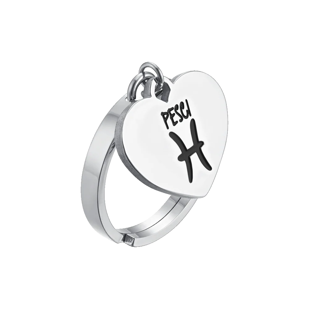 ANELLO DONNA IN ACCIAIO SEGNO ZODIACALE PESCI CON CUORE