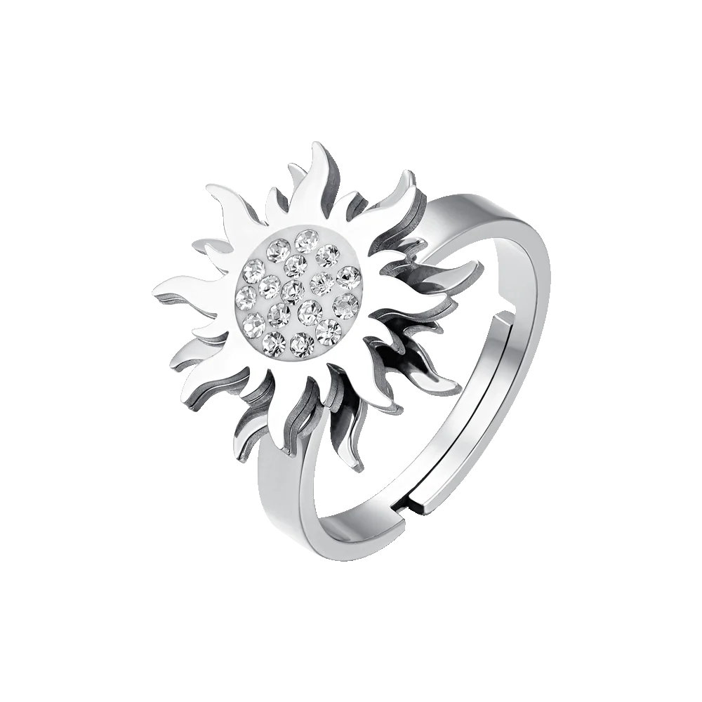 ANELLO DONNA IN ACCIAIO CON SOLE GIREVOLE CON CRISTALLI BIANCHI