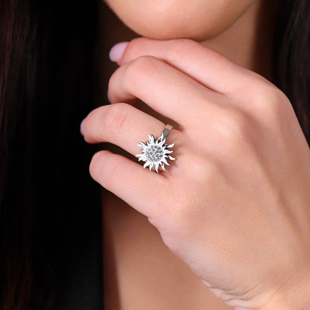 ANELLO DONNA IN ACCIAIO CON SOLE GIREVOLE CON CRISTALLI BIANCHI - Image 3