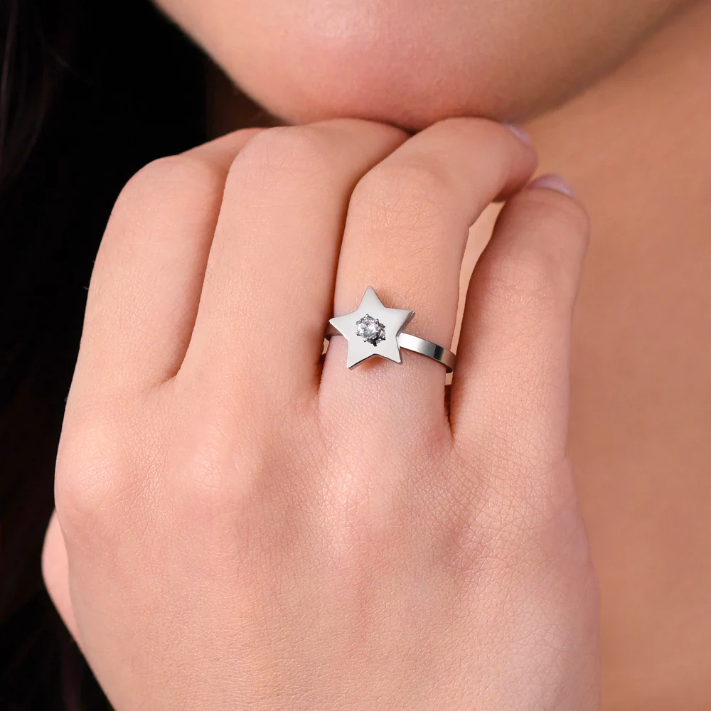 ANELLO DONNA IN ACCIAIO CON STELLA CON ZIRCONE BIANCO - Image 2