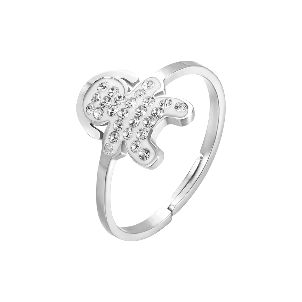 ANELLO DONNA IN ACCIAIO CON BIMBA E CRISTALLI BIANCHI MISURA: S