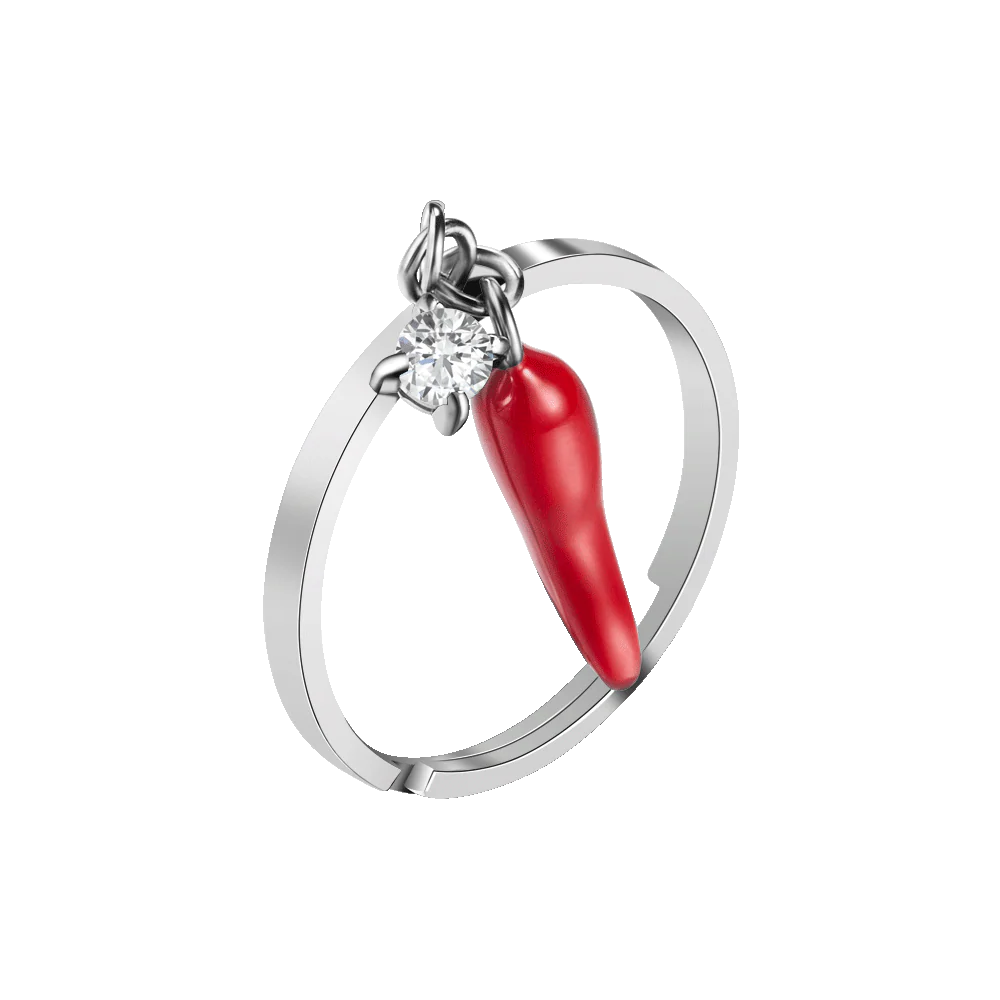 ANELLO DONNA IN ACCIAIO CON CORNO ROSSO E PUNTO LUCE
