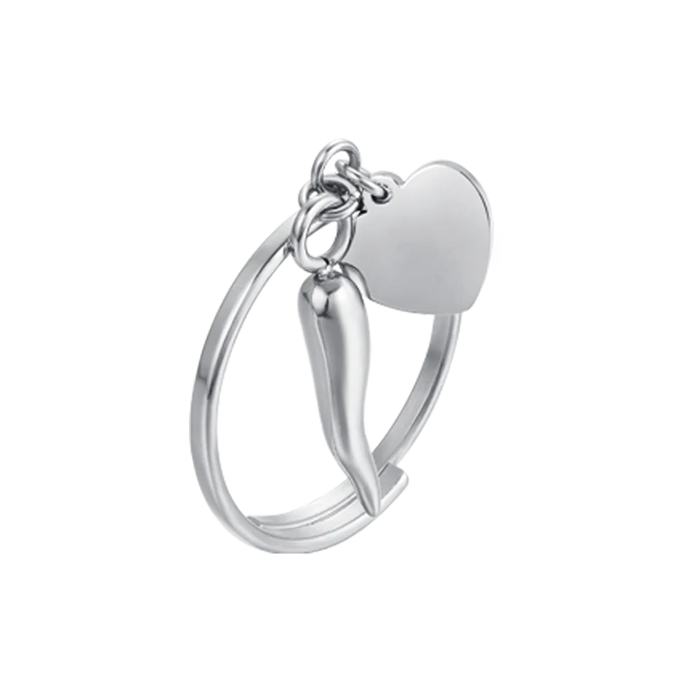 ANELLO DONNA IN ACCIAIO CON CUORE E CORNO