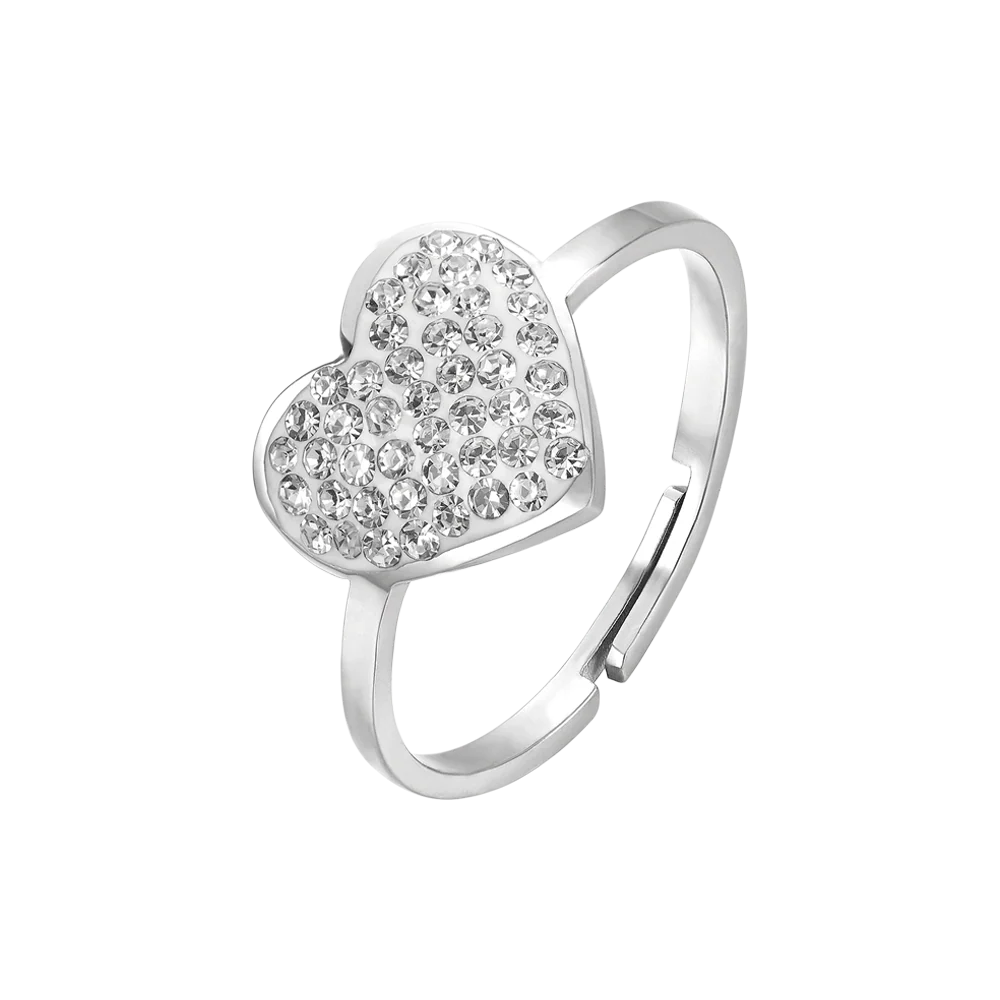 ANELLO DONNA IN ACCIAIO CON CUORE E CRISTALLI BIANCHI MISURA: S