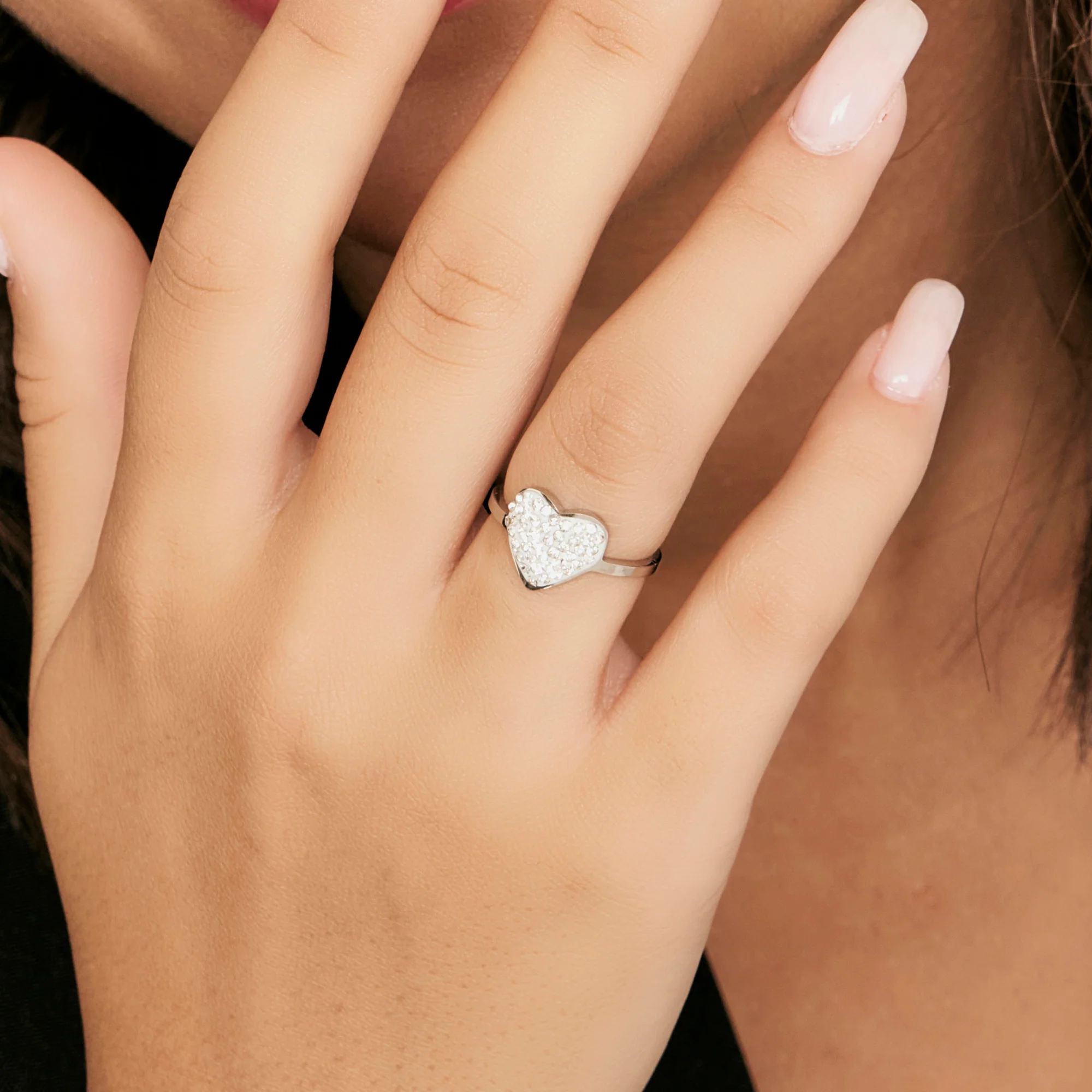 ANELLO DONNA IN ACCIAIO CON CUORE E CRISTALLI BIANCHI MISURA: S - Image 2