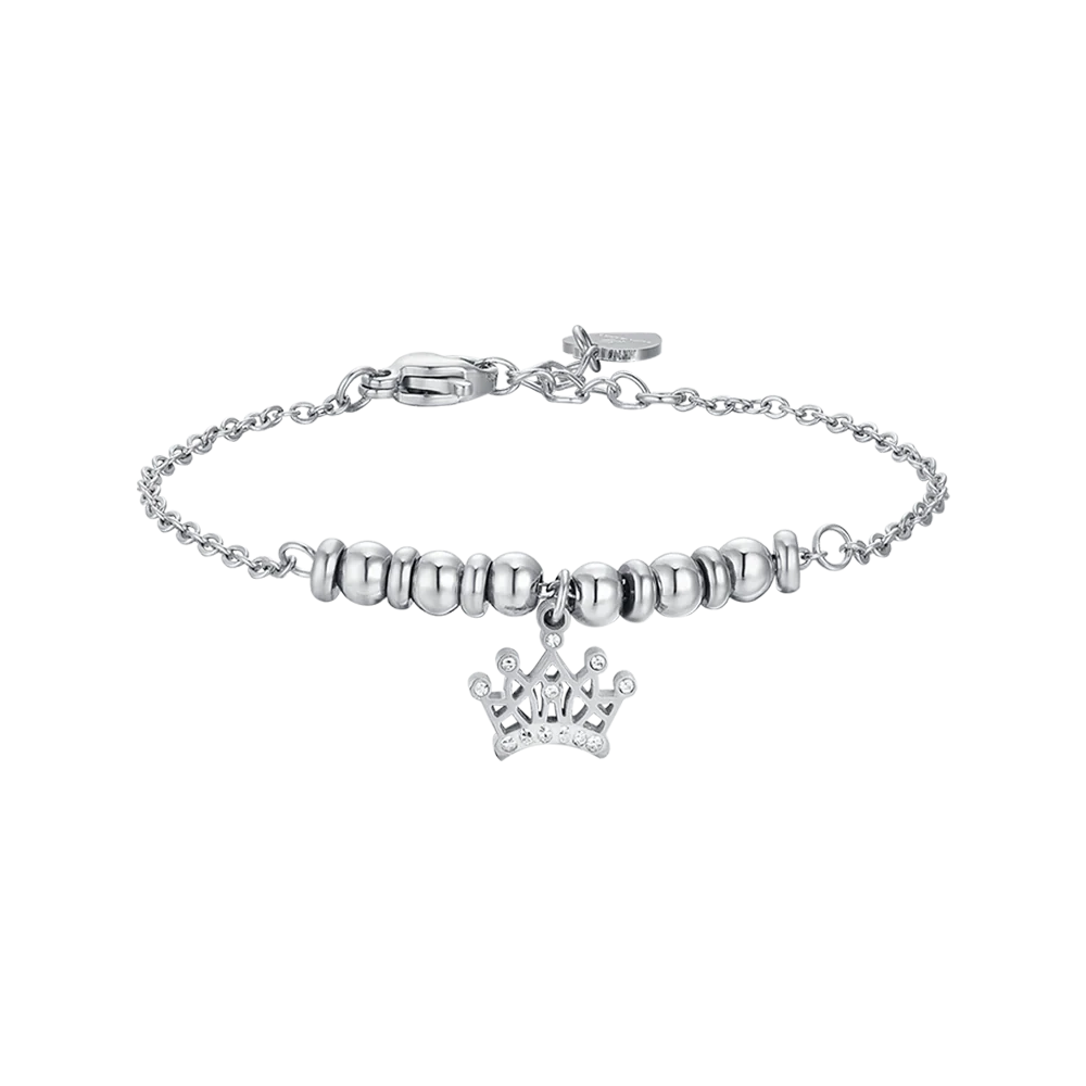 BRACCIALE BAMBINA IN ACCIAIO CON CORONA CON CRISTALLI BIANCHI
