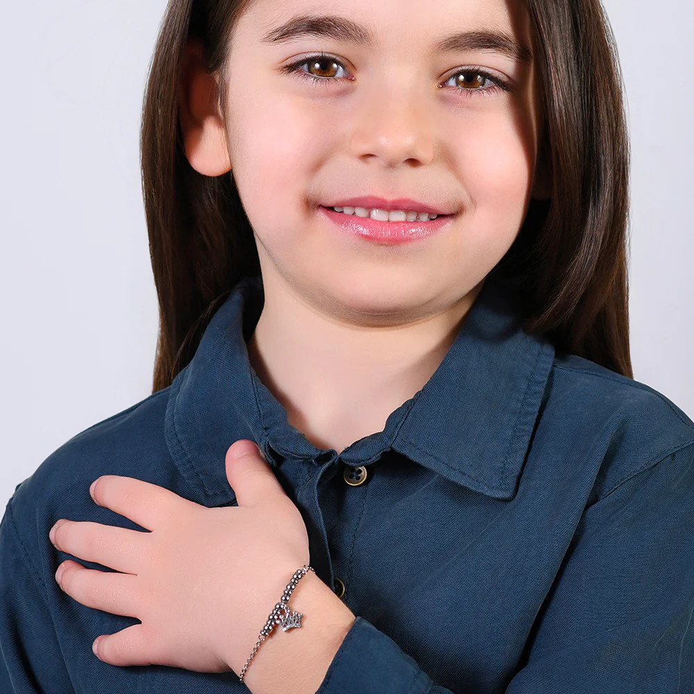 BRACCIALE BAMBINA IN ACCIAIO CON CORONA CON CRISTALLI BIANCHI - Image 3
