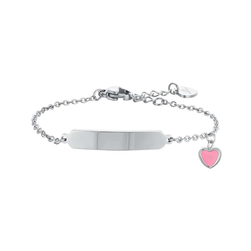 BRACCIALE BAMBINA IN ACCIAIO CON CUORE E PIASTRA