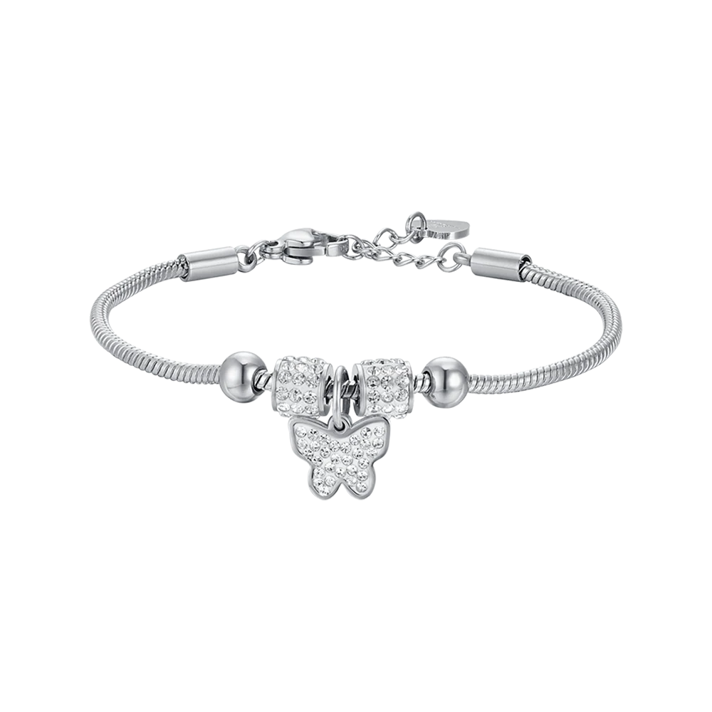 BRACCIALE BAMBINA IN ACCIAIO CON FARFALLA CON CRISTALLI BIANCHI