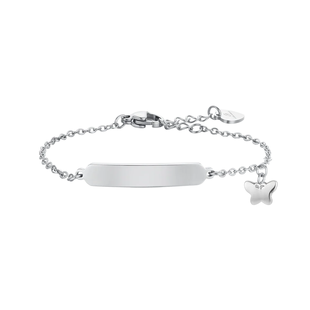 BRACCIALE BAMBINA IN ACCIAIO CON FARFALLE E PIASTRA