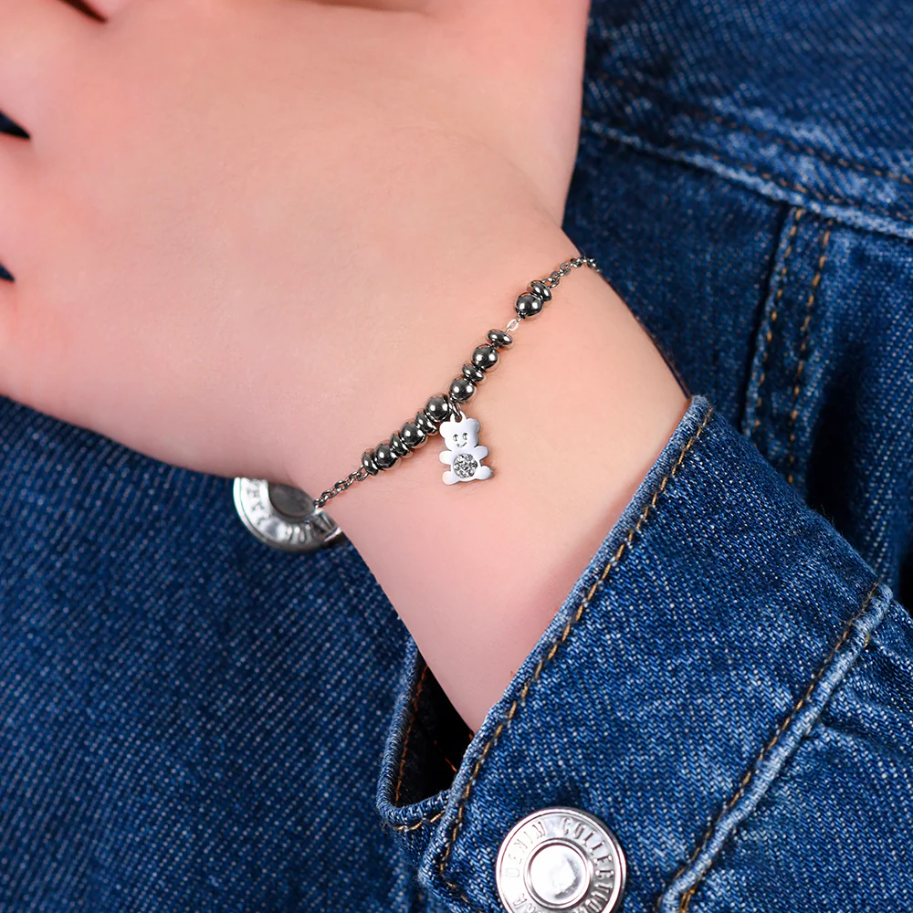 BRACCIALE BAMBINA IN ACCIAIO CON ORSETTO CON CRISTALLI BIANCHI - Image 2