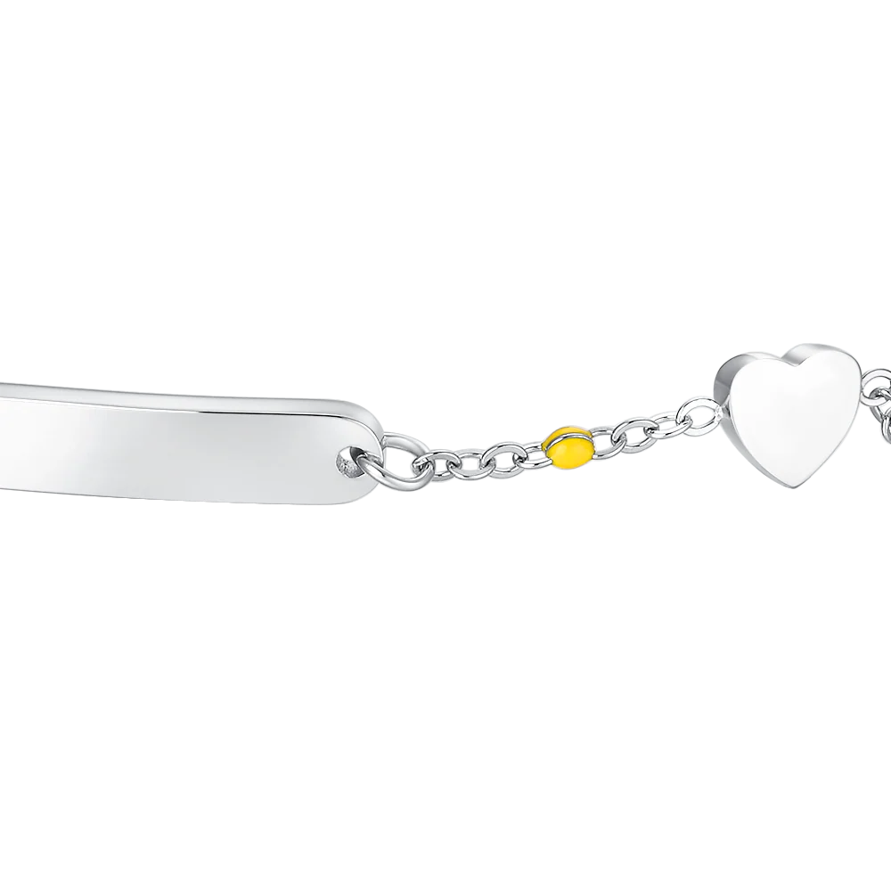 BRACCIALE BAMBINA IN ACCIAIO CON PIASTRA, CUORE ED ELEMENTI MULTICOLOR - Image 2