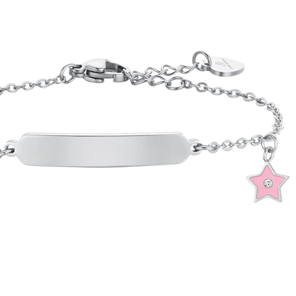 BRACCIALE BAMBINA IN ACCIAIO SMALTO ROSA E PIASTRA - Image 4