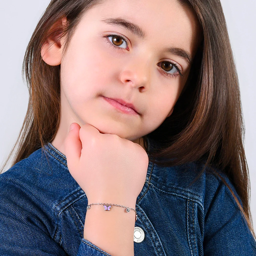 BRACCIALE BAMBINA IN ACCIAIO SMALTO VIOLA - Image 2