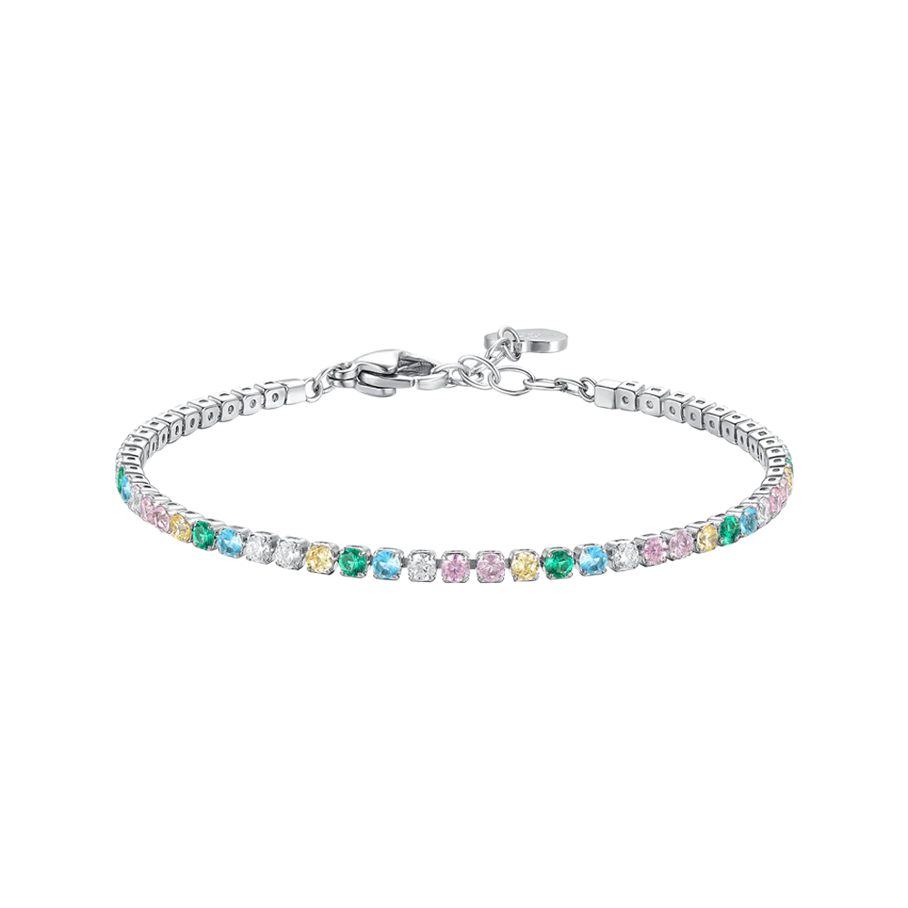 BRACCIALE BAMBINA TENNIS IN ACCIAIO CON ZIRCONI MULTICOLOR