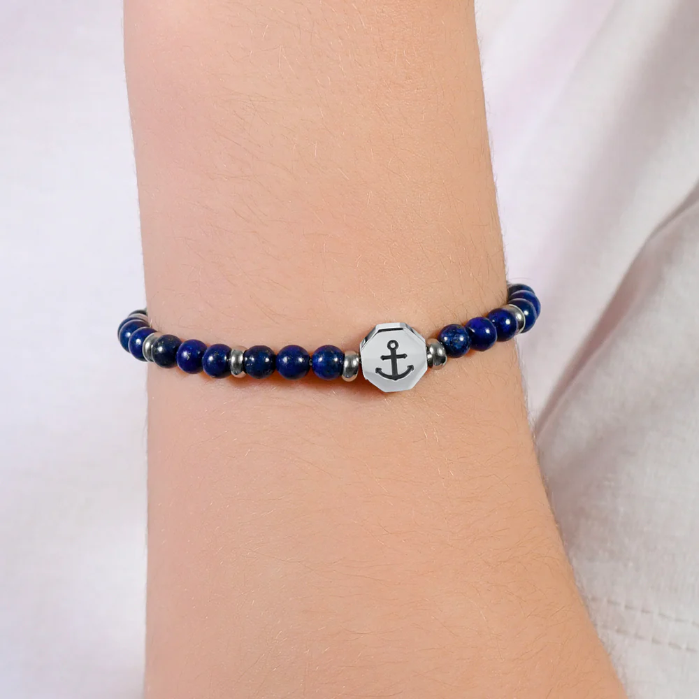 BRACCIALE BAMBINO IN ACCIAIO ANCORA CON PIETRE BLU - Image 2
