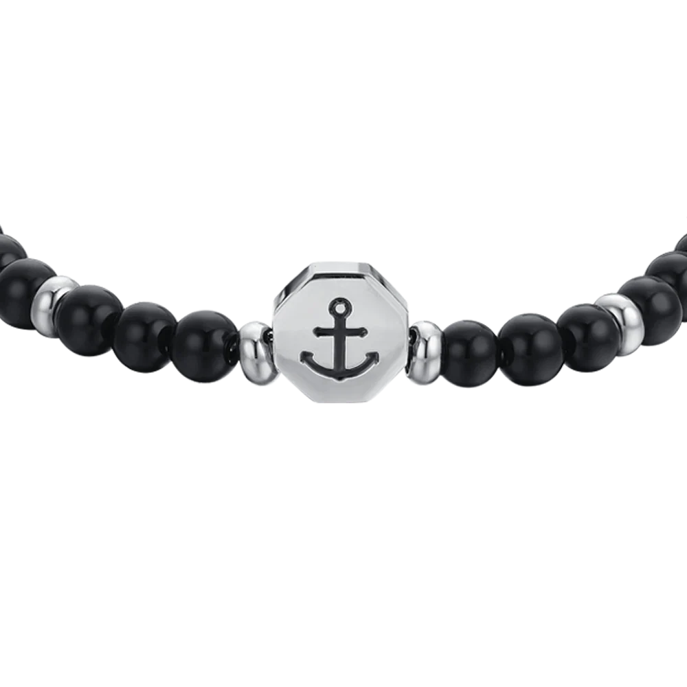 BRACCIALE BAMBINO IN ACCIAIO ANCORA CON PIETRE NERE - Image 4