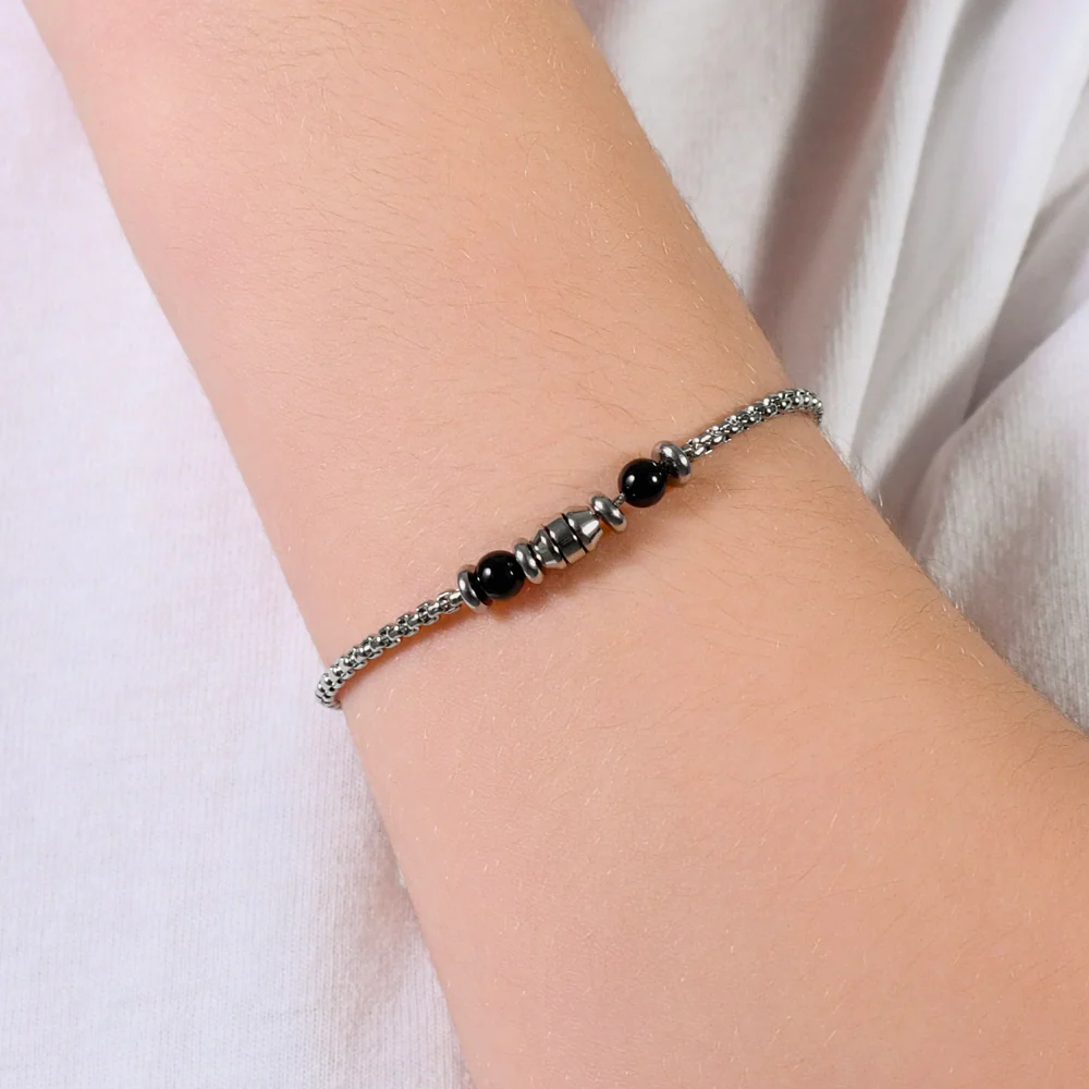 BRACCIALE BAMBINO IN ACCIAIO PIETRE NERE - Image 2