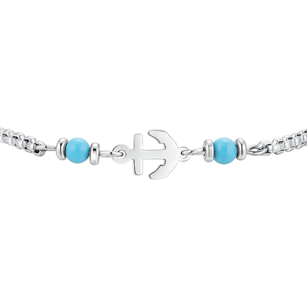 BRACCIALE BAMBINO IN ACCIAO CON ANCORA E PIETRE BLU TURCHESI - Image 2