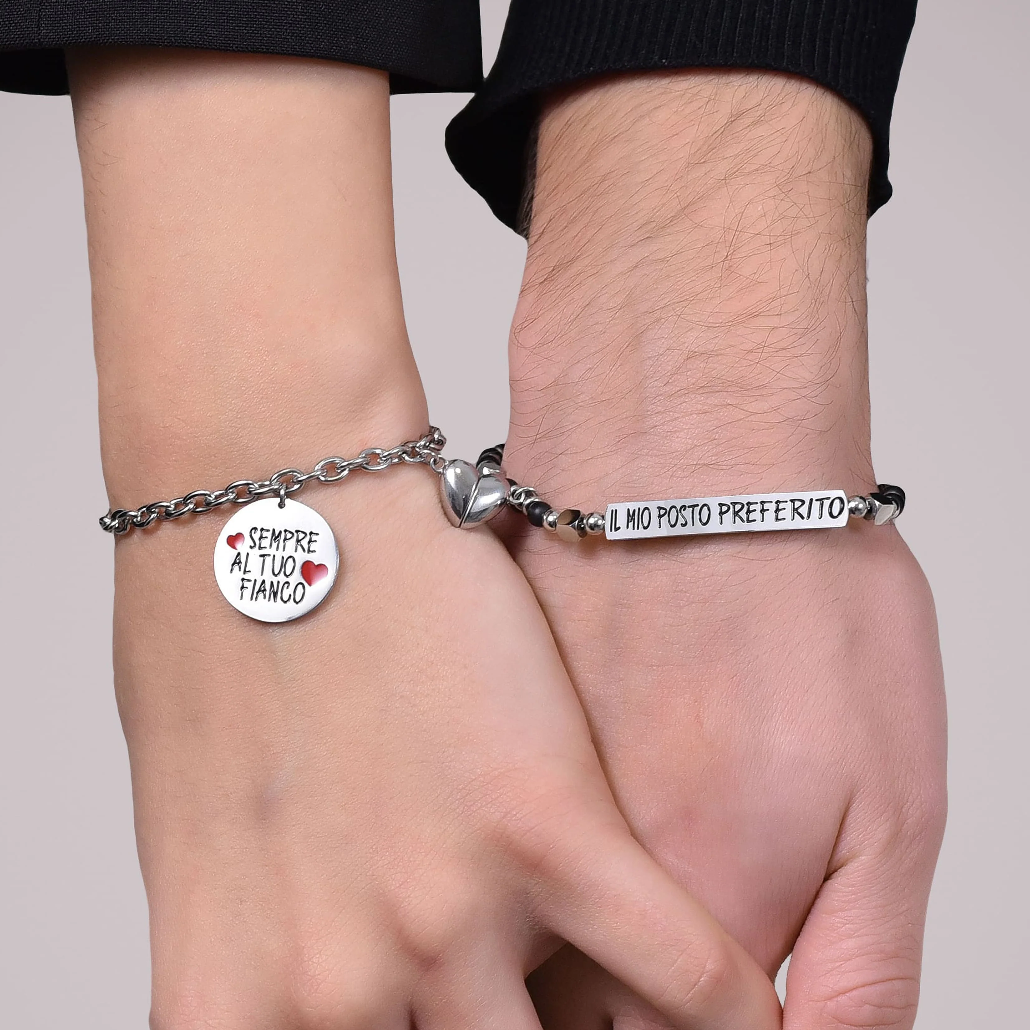 BRACCIALE COPPIA IN ACCIAIO CON CUORE CALAMITA - Image 2
