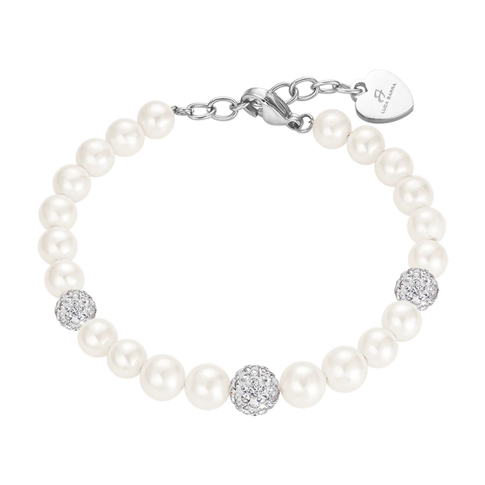 BRACCIALE DONNA DI PERLE SINTETICHE CON CRISTALLI BIANCHI - Image 2
