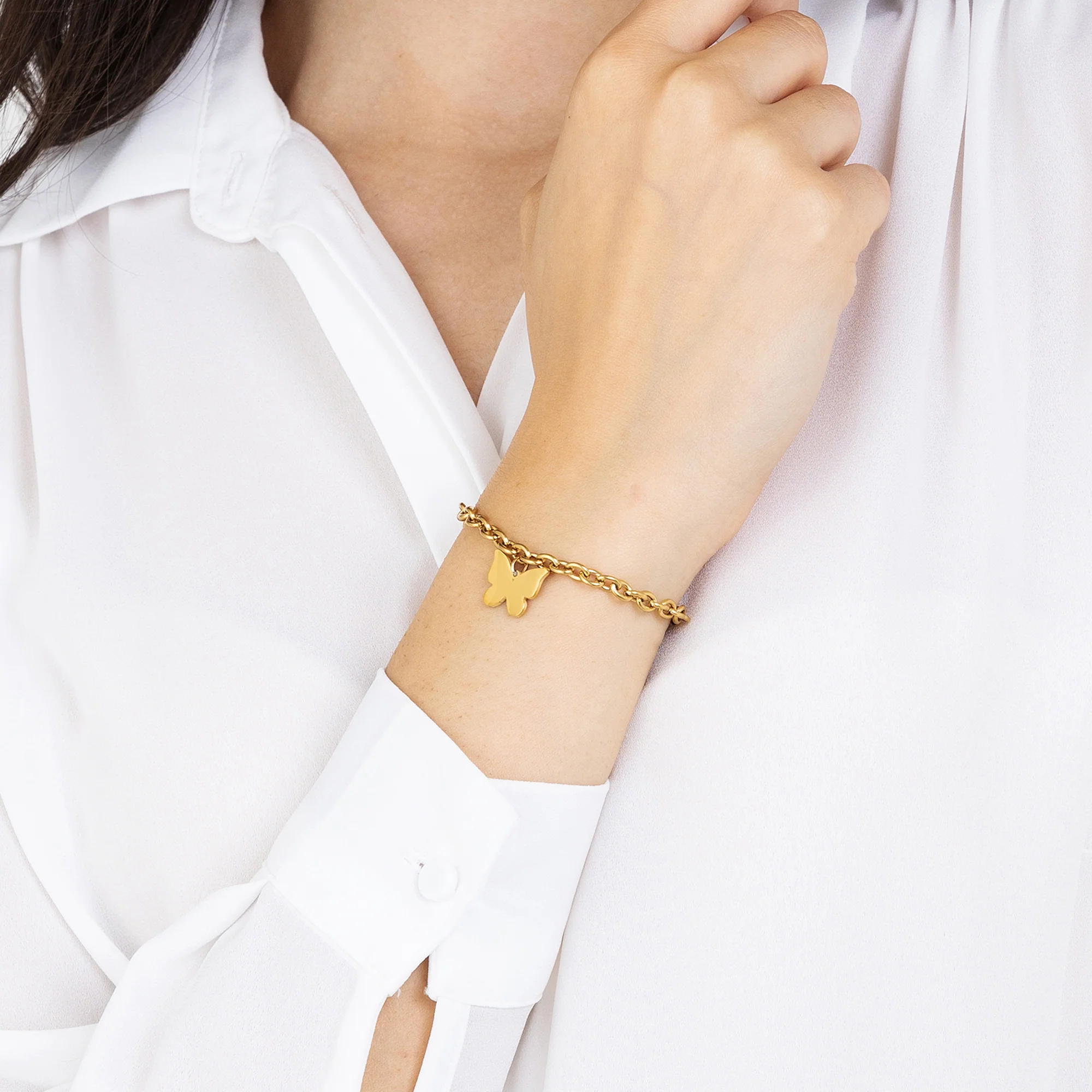BRACCIALE DONNA IN ACCIAIO DORATO CON FARFALLA - Image 2