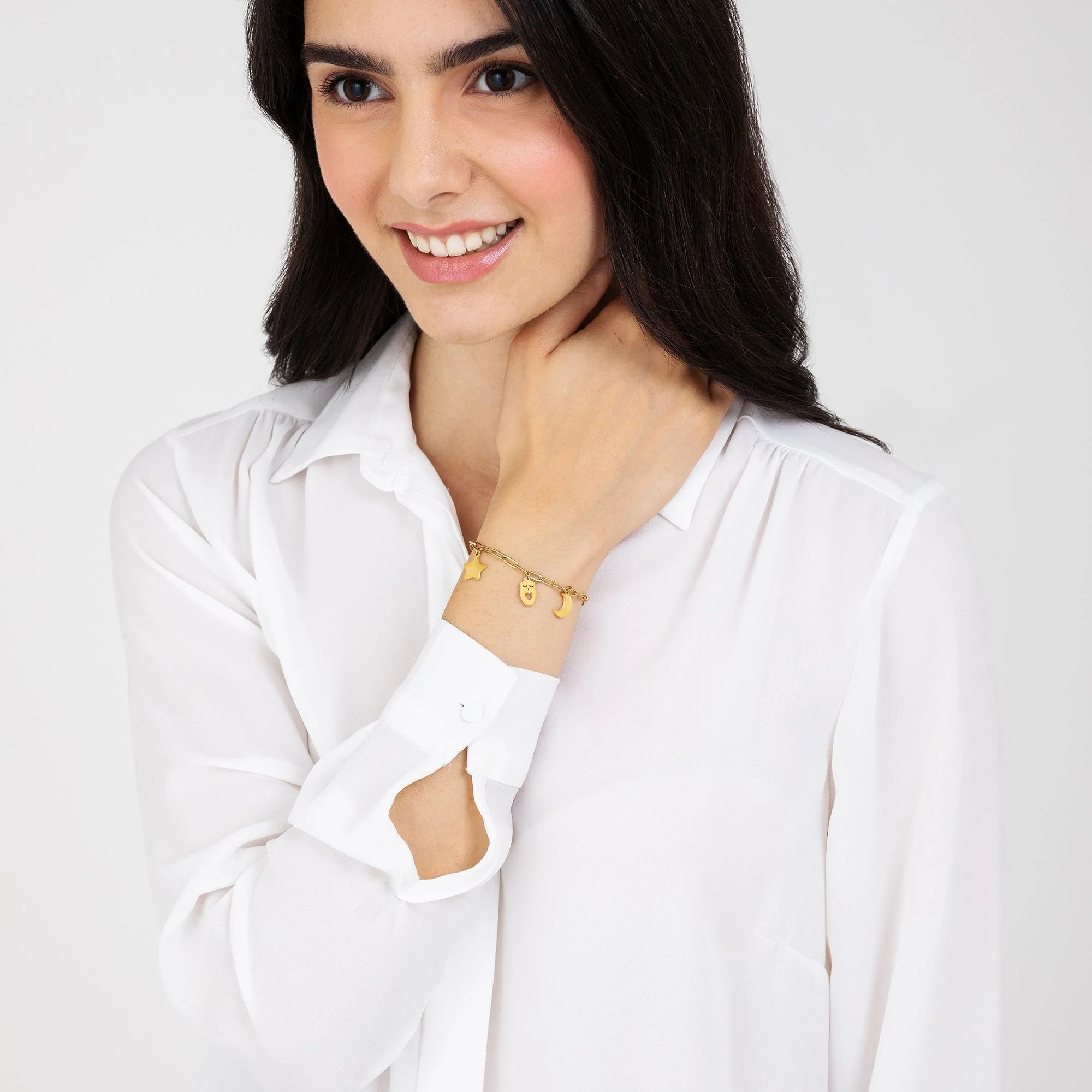 BRACCIALE DONNA IN ACCIAIO DORATO CON LUNA, GUFO E STELLA - Image 3