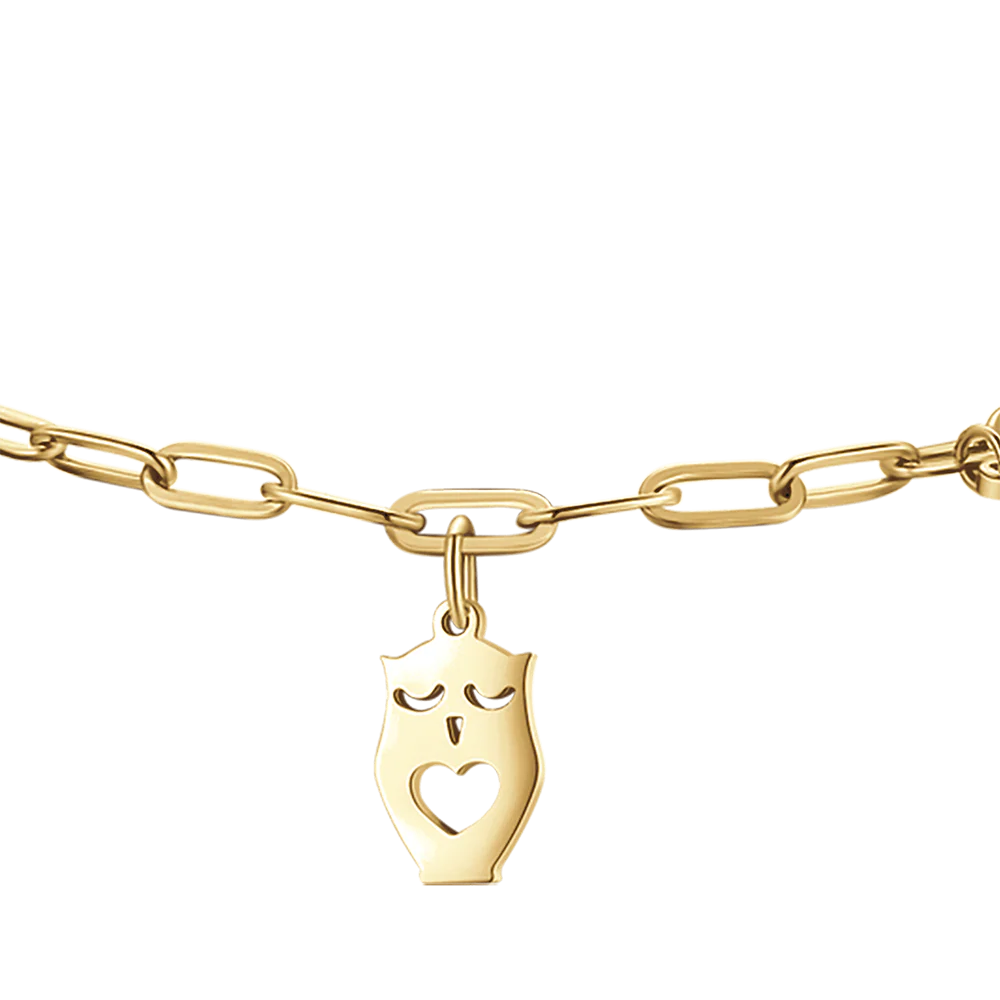 BRACCIALE DONNA IN ACCIAIO DORATO CON LUNA, GUFO E STELLA - Image 4