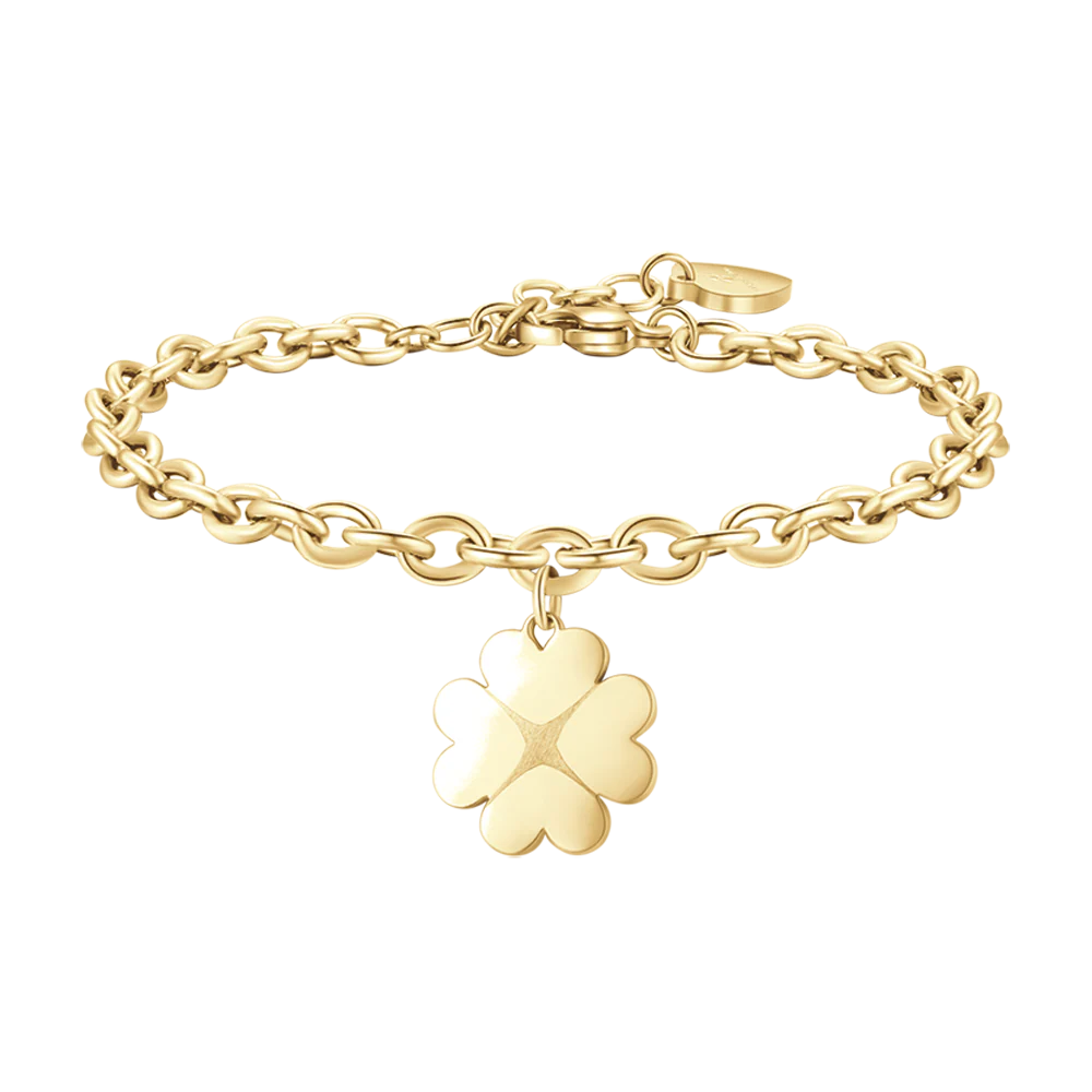BRACCIALE DONNA IN ACCIAIO DORATO CON QUADRIFOGLIO