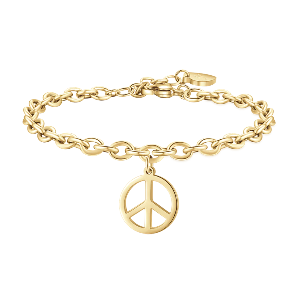 BRACCIALE DONNA IN ACCIAIO DORATO CON SIMBOLO PACE
