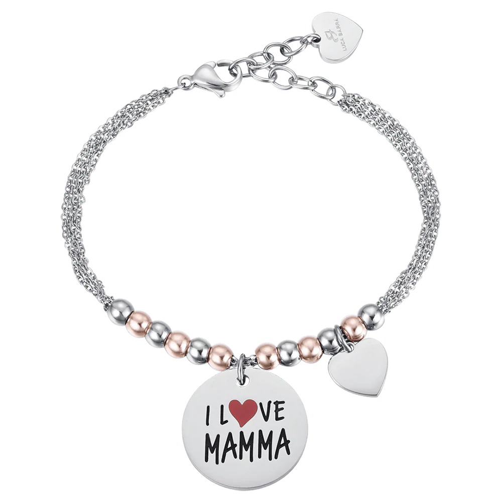 BRACCIALE DONNA IN ACCIAIO I LOVE MAMMA PALLINE ROSÈ