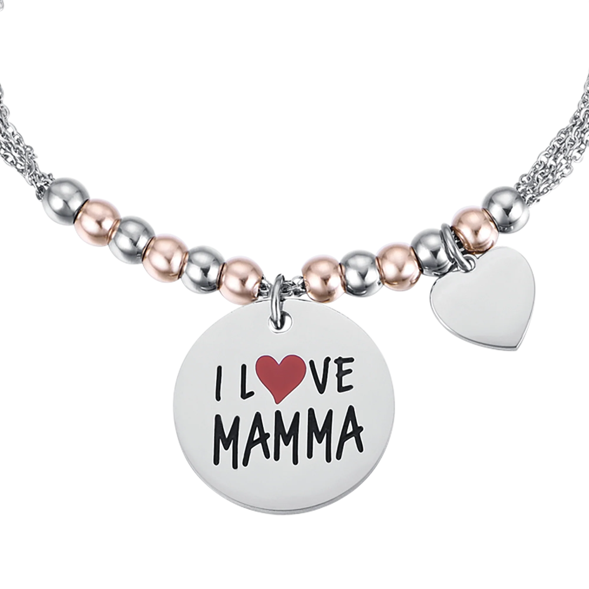 BRACCIALE DONNA IN ACCIAIO I LOVE MAMMA PALLINE ROSÈ - Image 4