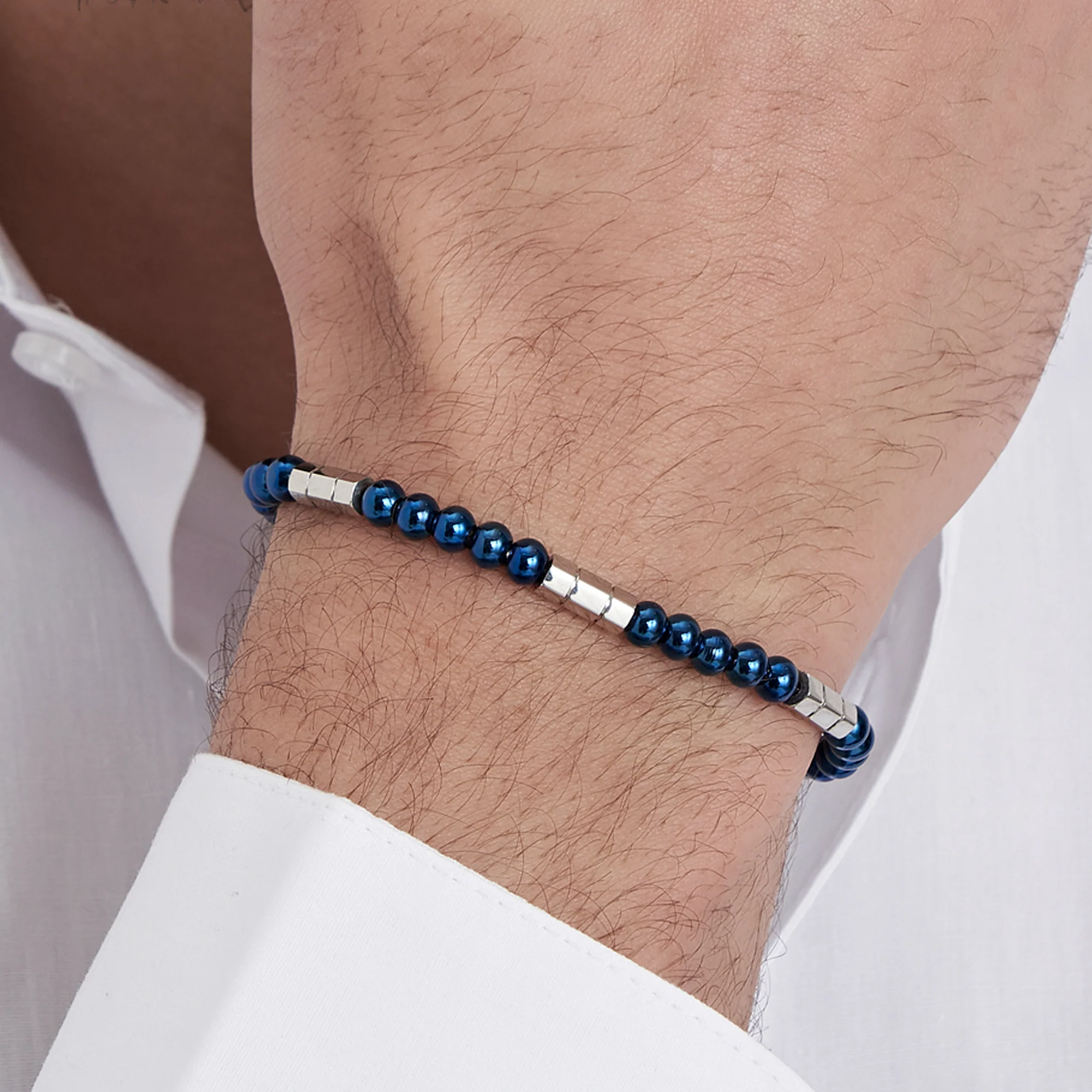 BRACCIALE UOMO IN ACCIAIO CON PIETRE BLU ED ELEMENTI IN ACCIAIO - Image 2