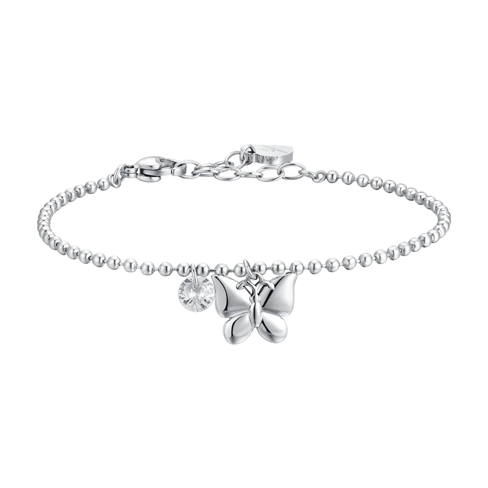 BRACCIALE DONN IN ACCIAIO FARFALLA E ZIRCONE